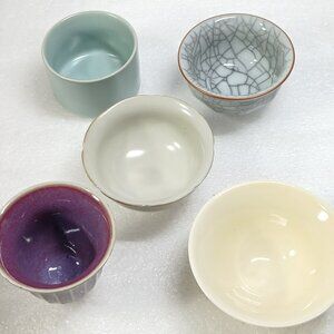 Five Famous Kilns Porcelain Tea Cup Set Chinese Decorative 5pc Gift Box NOB